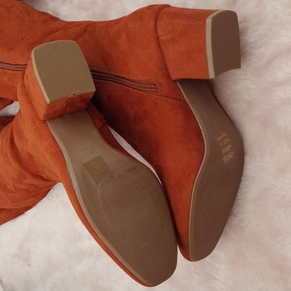 TU rust orange suedette soft feel knee high block heel zip cowboy boots 5 - Picture 6 of 9